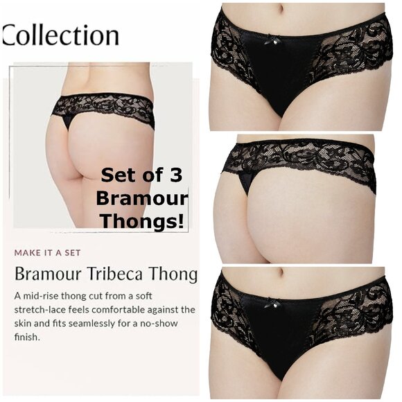 Set of 3! Thongs 2XL Panties Bramour Tribeca 2XL FITS 33-34" Lacy Briefs Black - Picture 1 of 16
